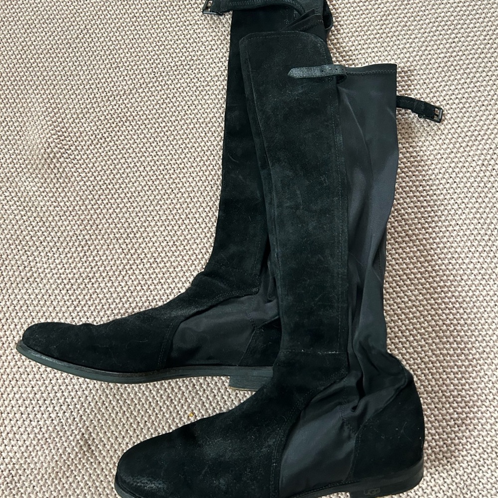 Black Knee-High Ugg Boots with Rounded Toe